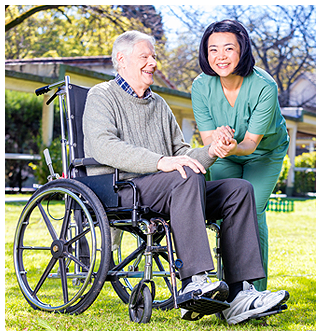 Elderly Man and Nurse Outdoors